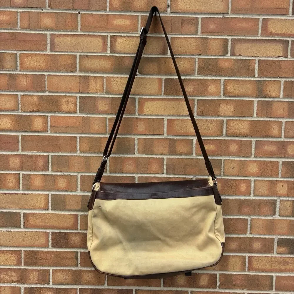 Vintage TUMI TownHouse Wilton Messenger Bag Khaki Leather Canvas 24270KH Worn
